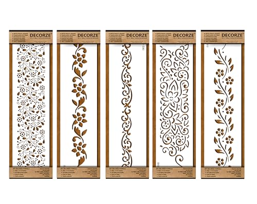 Decorze Plastic Stencils for Border Art, Stencils for Wall, Border Stencils for Wall Painting Suitable for Room Wall Decoration Purpose (Set of 5)(Color-White)|Design-7 - Image 2