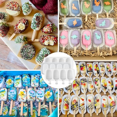 BZIDII 3pcs Large Silicone Popsicle Molds Set,BZIDII 4 Cavities Cake Pop Molds,Oval Ice Cream Bar Mold Ice Pop Cakesicle Molds Silicone with 100 Wooden Sticks & 100 Bags &100 Twist Ties(White) - Image 4