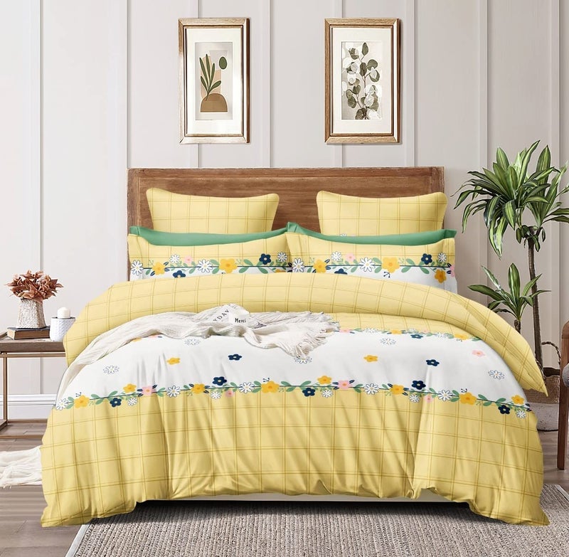 MORADO Glace Cotton 160 TC Single Bed Quilt Cover/Duvet Cover/Rajai Cover/Blanket Cover with Zipper (60 X 90 Inch, Yellow) (FlowerPeach_001) - Image 1