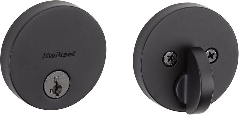 Kwikset Uptown Deadbolt Lock Matte Black Round Exterior Keyed Front Entry Door Pick Resistant SmartKey Rekey Security Single Cylinder Dead Bolt with Microban Protection - Image 1