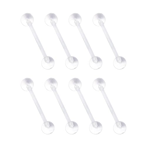 CrazyPiercing Transparent Ball and Barbell Clear Tongue Ring Retainer 14G or Nipple Ring (8 PCS) - Image 1