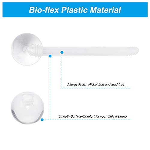 CrazyPiercing Transparent Ball and Barbell Clear Tongue Ring Retainer 14G or Nipple Ring (8 PCS) - Image 3
