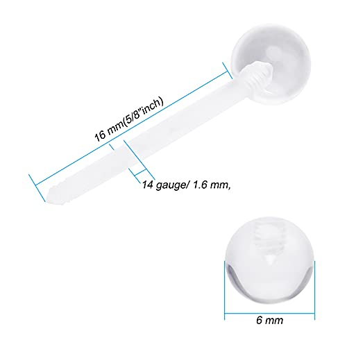 CrazyPiercing Transparent Ball and Barbell Clear Tongue Ring Retainer 14G or Nipple Ring (8 PCS) - Image 2