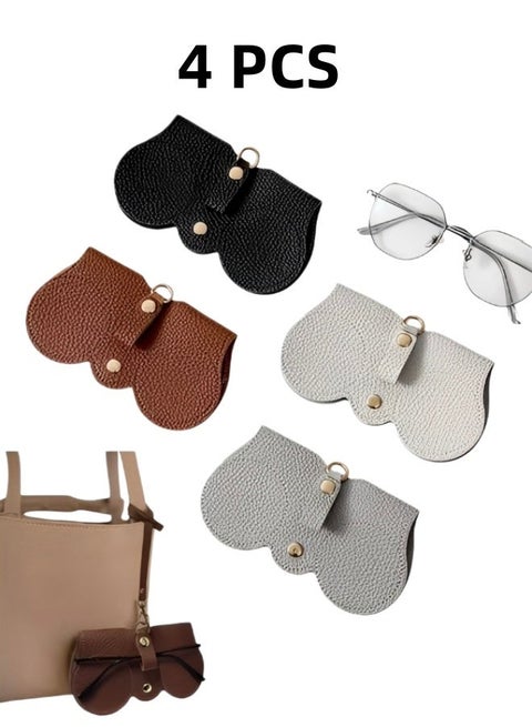 4 PCS Soft Leather Sunglasses Cases Portable Sunglasses Pouchs with Lanyard Eyeglasses Protective Cases Sunglasses Bags Anti-Scratch Glasses Pouchs for Women Men Travel Home (Black Gray Brown Khaki)