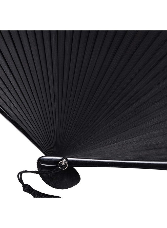 ووب مروحة يدوية قابلة للطي من الخيزران والحرير من ووبي، مروحة يدوية صينية يابانية مع شرابة خشبية ساحرة وأنيقة على الطراز القديم للنساء والفتيات وحفلات الرقص وديكورات المنزل (أسود) - Image 3