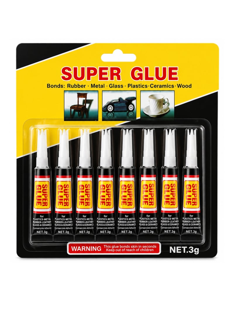 Super Glue Strong Instant Adhesive 8PCS – Fast Dry Multi-Purpose Cyanoacrylate Glue for Metal, Plastic, Rubber, Wood, Glass & Ceramic Repair - Image 1