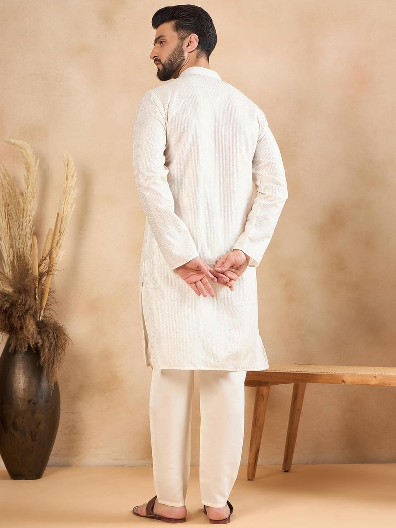SWAGG INDIA كُرتا تقليدي عادي من الكتان مزخرف بالزهور للرجال - Image 4