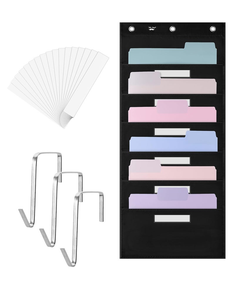 Mr. Pen Mr Pen Hanging Wall File Organizer with 6 Name Tag 6 Pocket 3 Overdoor Hangers Included Over The Door File Organizer Hanging File Organizer for Wall Steel Black - Image 2