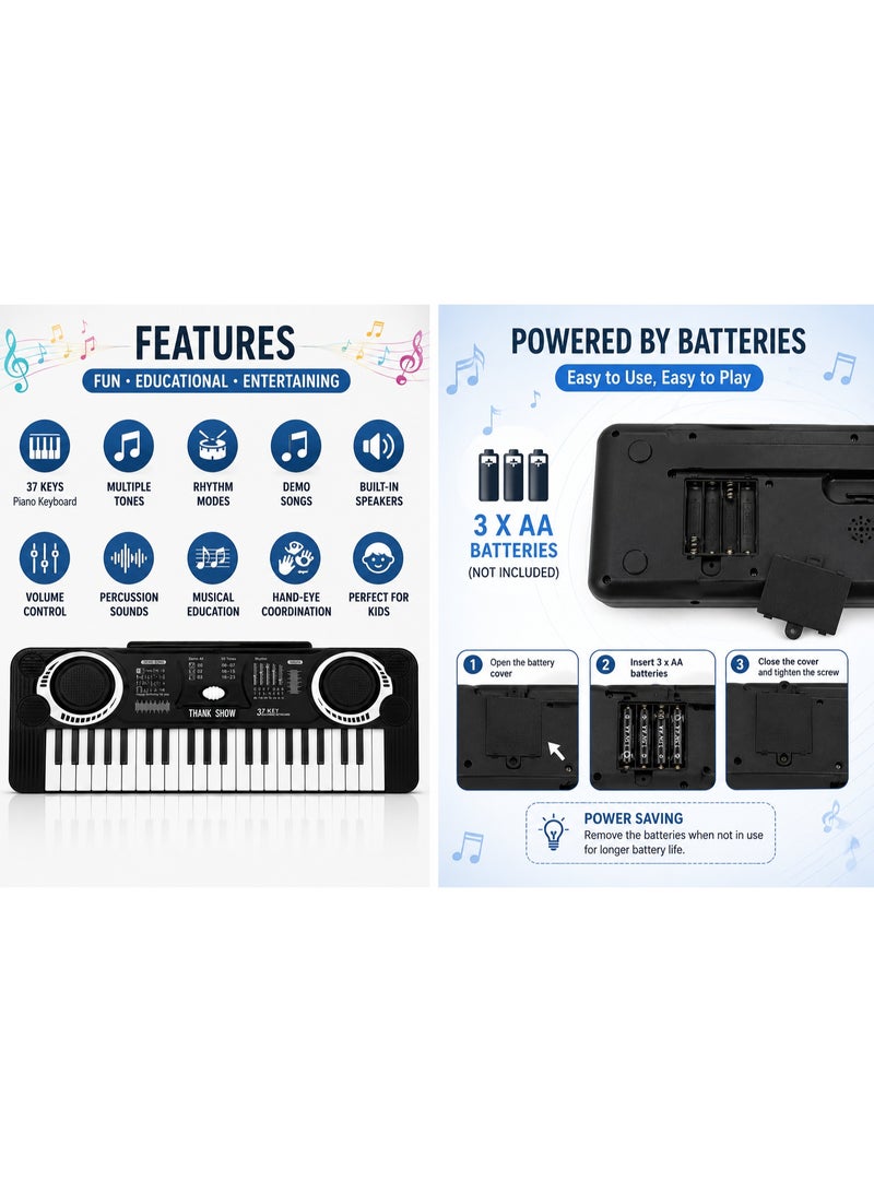 37-Key Electronic Piano Keyboard For Kids With Built-In Speakers, Multiple Music Modes, Portable Educational Musical Keyboard For Beginners Ages 3+ - Image 5
