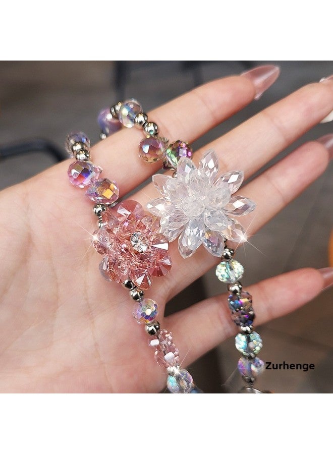 Ins Niche High-end Crystal Mobile Phone Chain Women's Rose Snow Lotus Wrist Hanging Beaded Pendant Bracelet Short-Specifications Support Image Upload:Snow Lotus Crystal Bracelet + Zg Transparent D Buckle Card Strip  - Image 4