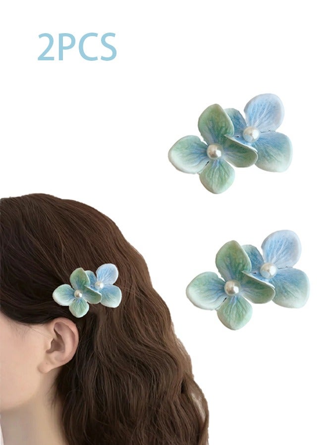 2 ladies blue-green flower hairpin spring and summer hairpin flower hair ornament, resort beach party hair ornament - Image 1