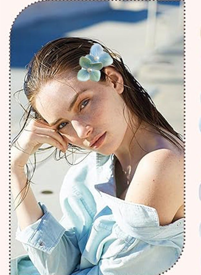 2 ladies blue-green flower hairpin spring and summer hairpin flower hair ornament, resort beach party hair ornament - Image 3