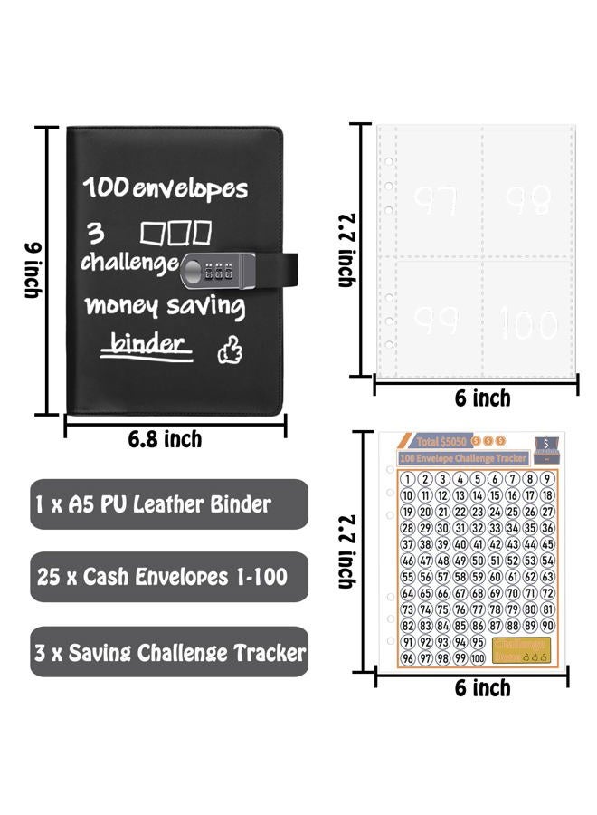 Antner 100 Envelopes Money Saving Challenge Binder with Lock, A5 Savings Binder Challenge Book Budget Planner with Cash Envelopes for Money Saving - Password Lock to Protect Cash Security, Black - Image 5