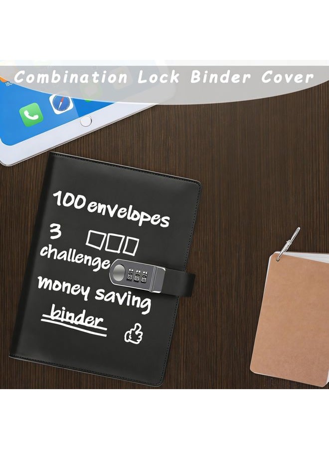 Antner 100 Envelopes Money Saving Challenge Binder with Lock, A5 Savings Binder Challenge Book Budget Planner with Cash Envelopes for Money Saving - Password Lock to Protect Cash Security, Black - Image 2