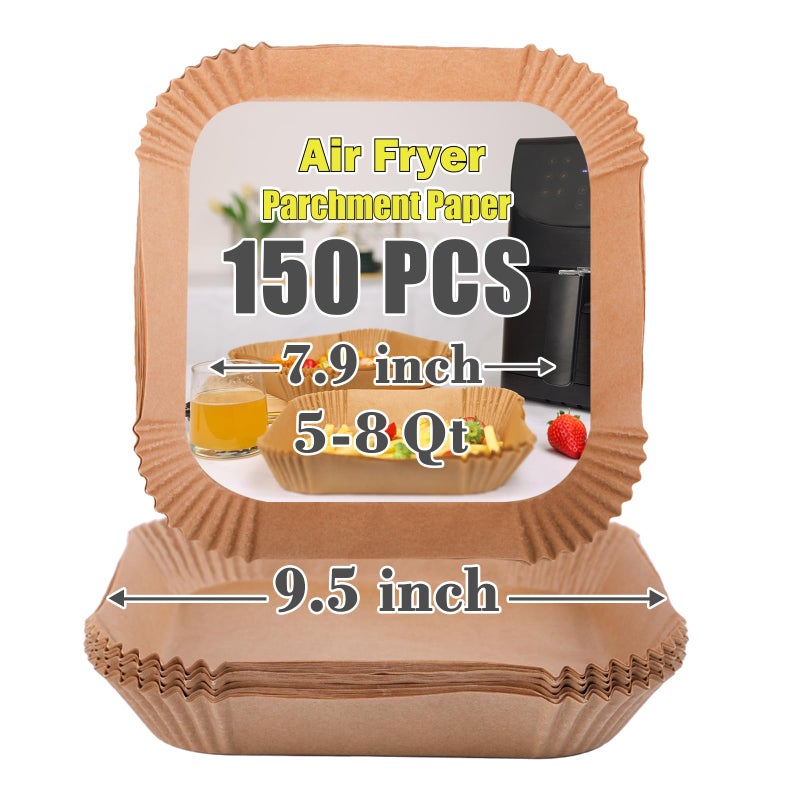 GOAUS Air Fryer Square Paper Liners Disposable Large 150 Pcs for 5 to 8 Qt Basket 79 inch Unbleached Nonstick Oilproof Parchment Paper