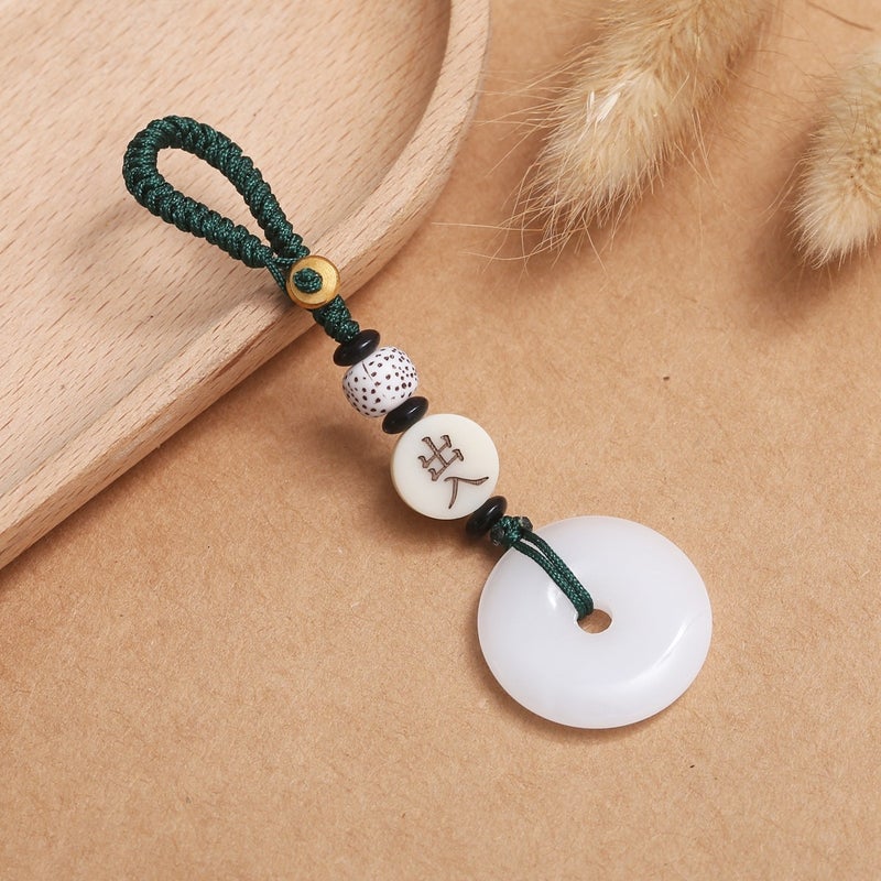 Supply Exquisite Car Key Chain Key Pendant Safe Buckle White Chalcedony Pendant Spell Small Red Shake Sound Explosion - Image 4