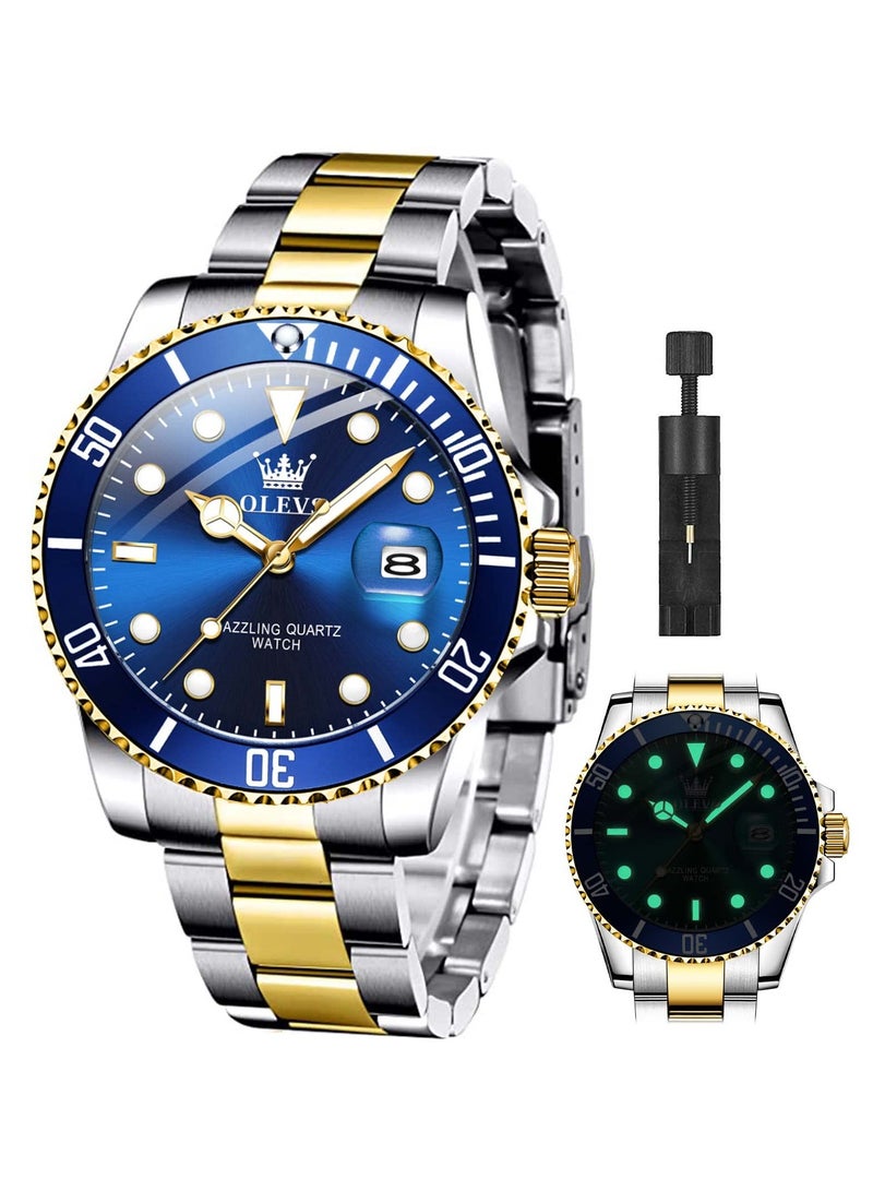 OLEVS Classic Big Face Wrist Watches,Men Business Watches Dress Watch with Day Luminous Men Stainless Steel Wristwatch - Image 1