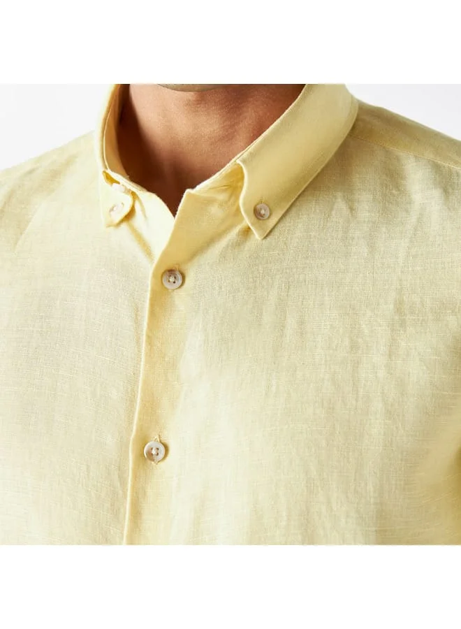 Iconic Iconic Solid Button Down Linen Blend Shirt with Long Sleeves