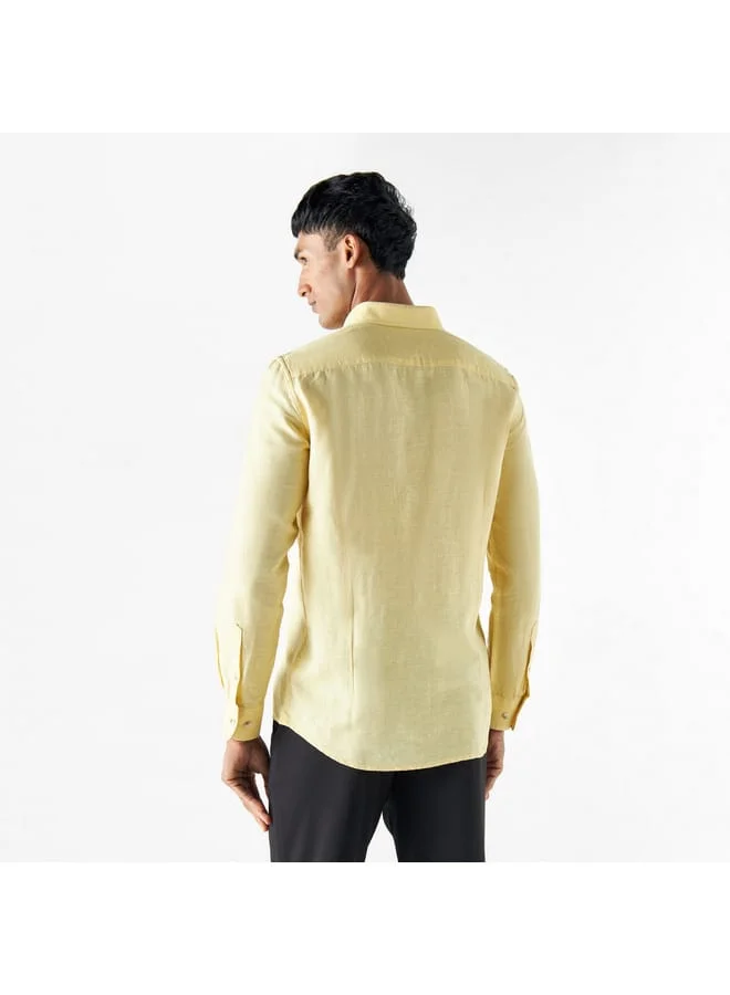 Iconic Iconic Solid Button Down Linen Blend Shirt with Long Sleeves