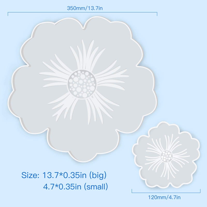 Panamalar Silicone Resin Molds, 1PCS Large Resin Tray Mold and 5PCS Coaster Molds for Resin Casting, Flower Shape Epoxy Resins Casting Molds for DIY, Home Decoration, Table Wine Tray-6 PCS - Image 2