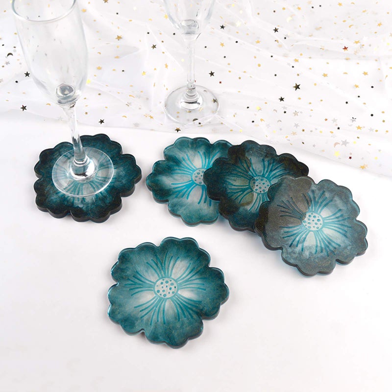 Panamalar Silicone Resin Molds, 1PCS Large Resin Tray Mold and 5PCS Coaster Molds for Resin Casting, Flower Shape Epoxy Resins Casting Molds for DIY, Home Decoration, Table Wine Tray-6 PCS - Image 5