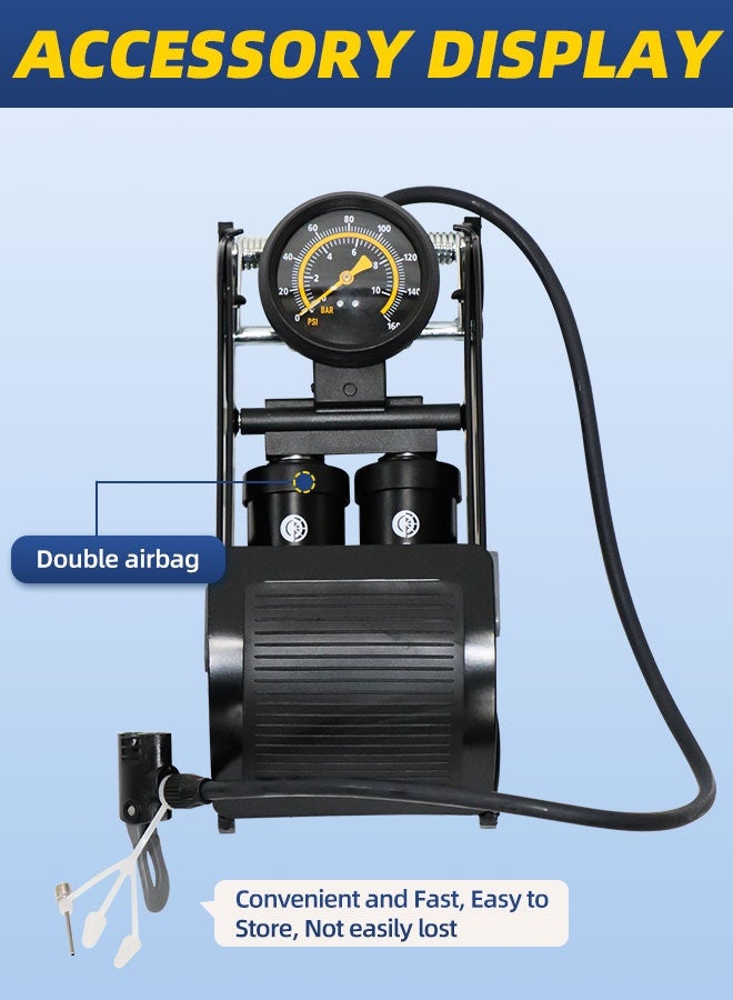 CREEPER Double Barrel Bike Floor Foot Pump,Portable Air Pump Inflator Pump with 160PSI Precision Pressure Gauge Fits Presta Schrader and Deutschland Valve for Bicycle,Ball,Scooter,Car,Toys Inflatable - Image 3