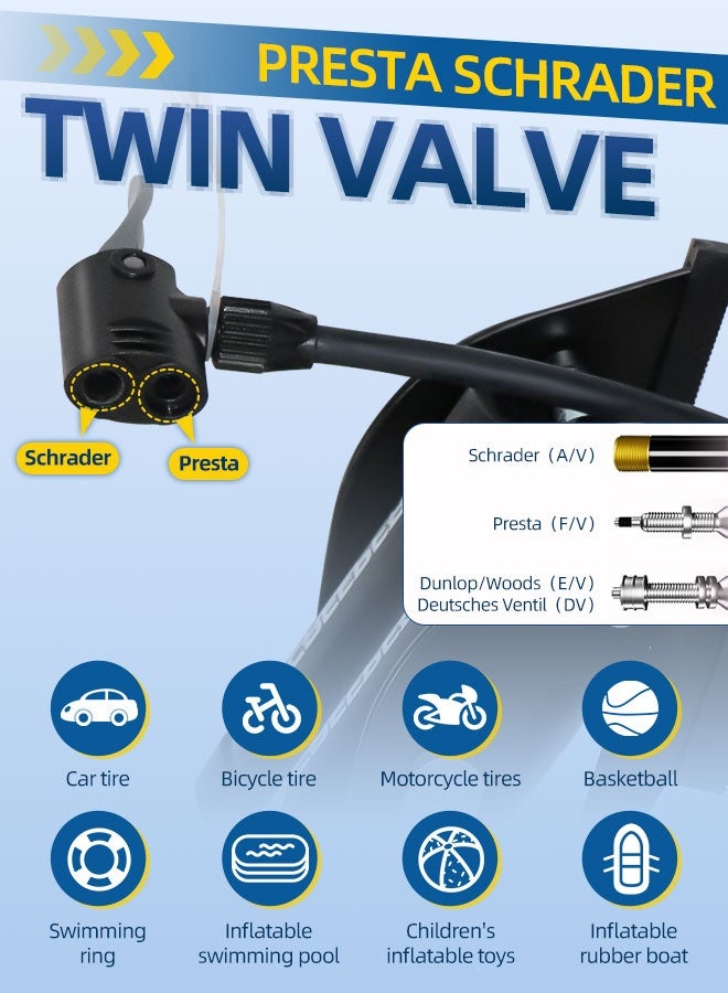 CREEPER Double Barrel Bike Floor Foot Pump,Portable Air Pump Inflator Pump with 160PSI Precision Pressure Gauge Fits Presta Schrader and Deutschland Valve for Bicycle,Ball,Scooter,Car,Toys Inflatable - Image 5