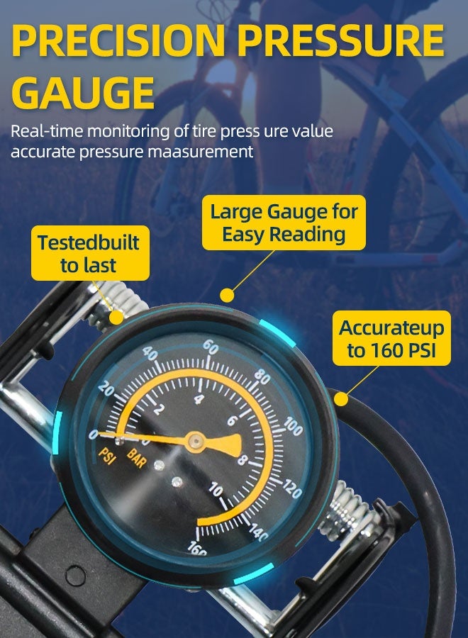 CREEPER Double Barrel Bike Floor Foot Pump,Portable Air Pump Inflator Pump with 160PSI Precision Pressure Gauge Fits Presta Schrader and Deutschland Valve for Bicycle,Ball,Scooter,Car,Toys Inflatable - Image 4