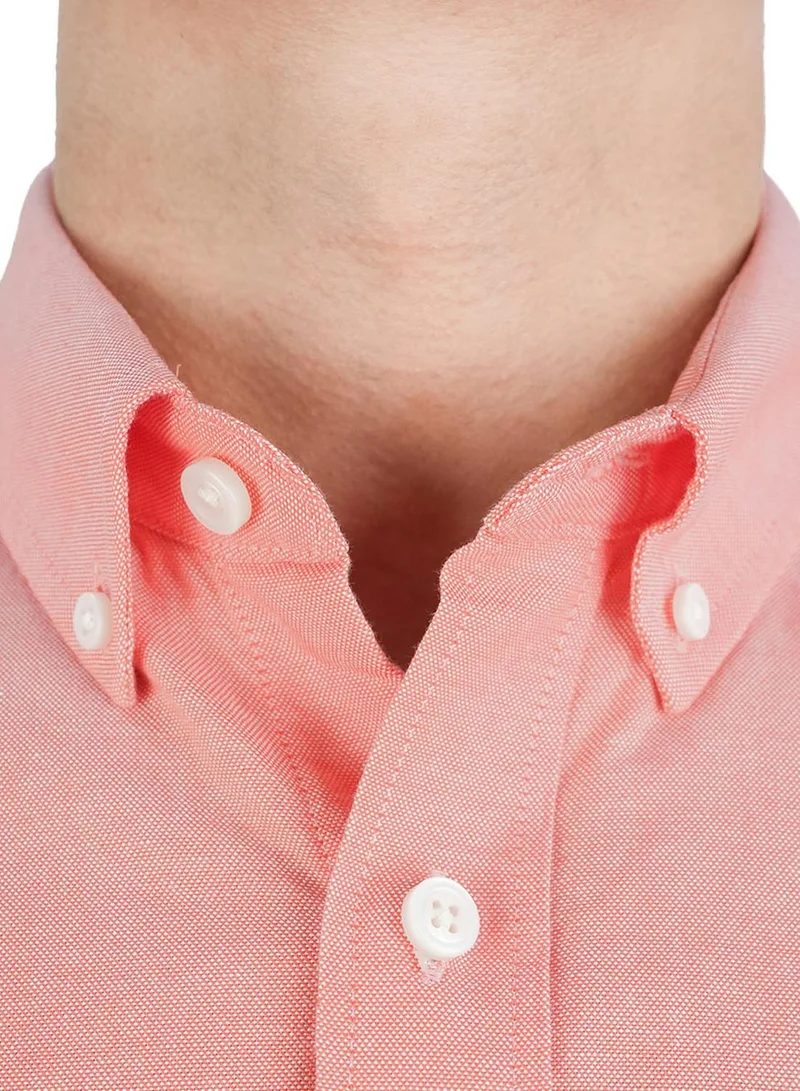 GIORDANO  Men's Cotton Oxford Shirt - Small Lion Embroidery, Slim Fit, Full Button for Men | Best Price UAE