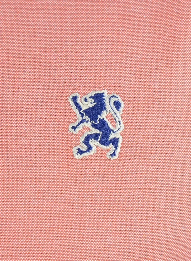 GIORDANO  Men's Cotton Oxford Shirt - Small Lion Embroidery, Slim Fit, Full Button for Men | Best Price UAE