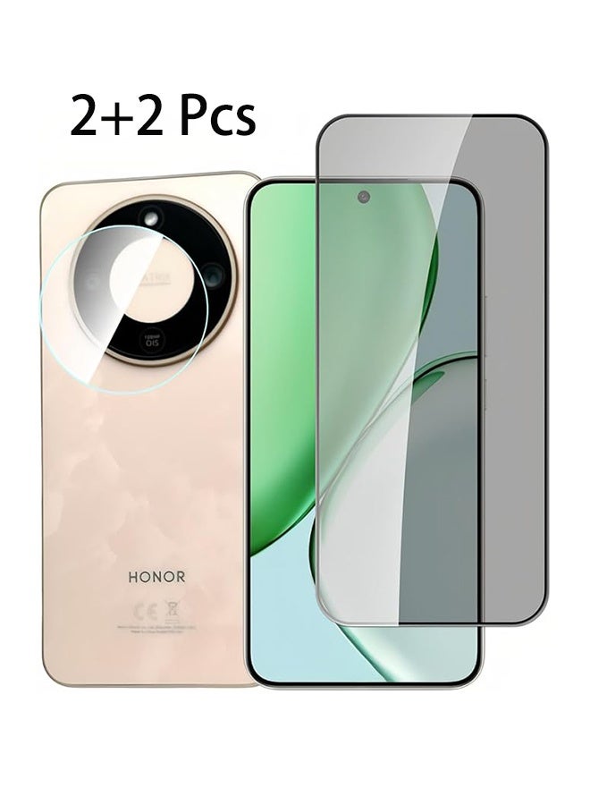 DUSALA 2 قطعة واقي شاشة خصوصية لهاتف Honor X9d 5G، مع 2 قطعة فيلم حماية للكاميرا، زجاج مقسى 9H واقي شاشة لهاتف Honor X9d 5G، تغطية كاملة فيلم مقسى خالي من الفقاعات، فيلم مضاد للخدش (زجاج مقسى مضاد للتجسس) - Image 1
