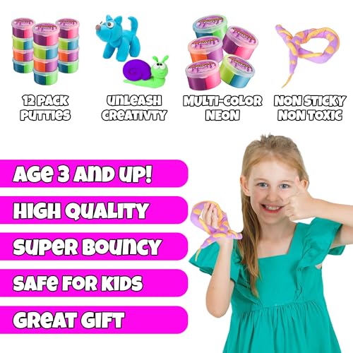 Bedwina Neon Bouncing Putty – (Bulk Pack of 12) Fluffy DIY Slime Ball Sensory Toys for Kids, Assorted Rainbow Colors Bouncy Slime Party Favor, Stocking Filler and Goodie Bags Stuffers for Kids Birthday Party - Image 2