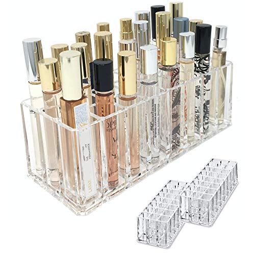BY ALEGORY Acrylic Rollerball Perfume Organizer Beauty Scent Holder 24 Space Organization Refillable Container Tall Scented Oil Storage Display Case