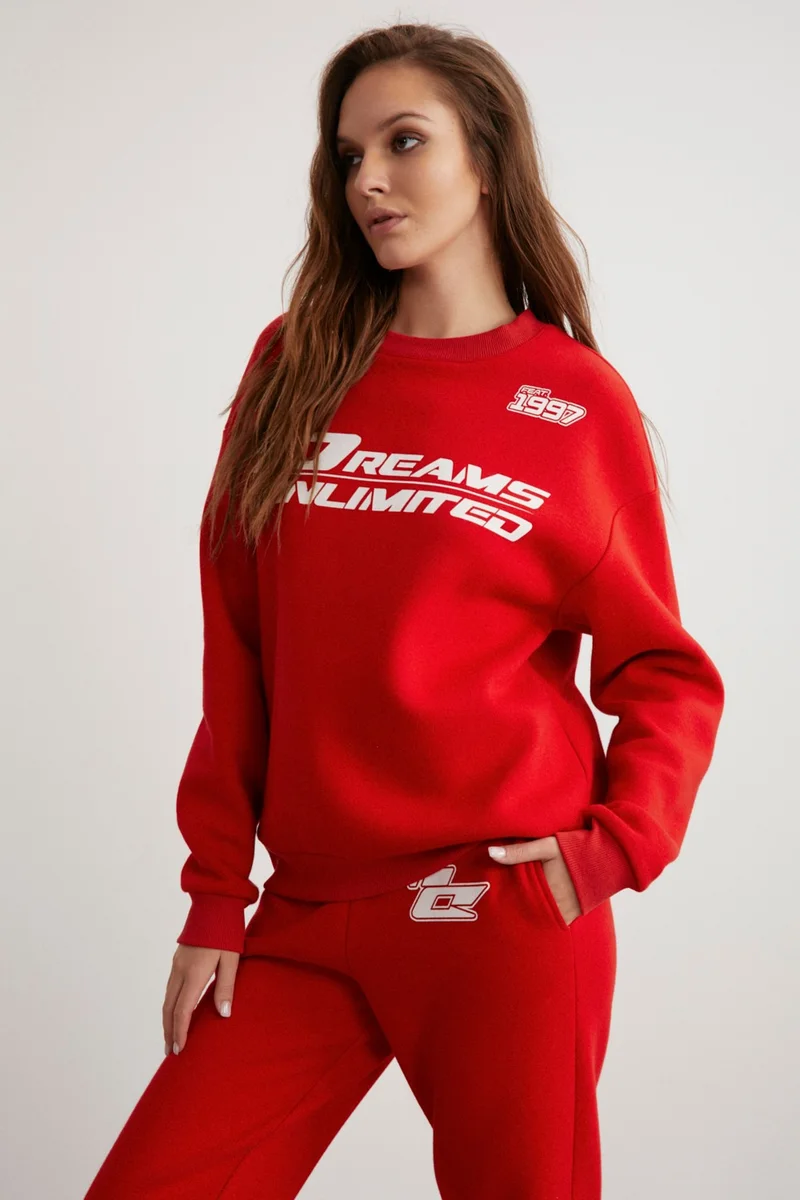 جريميلانج Darcy Women's Crew Neck Long Sleeve Elastic Waist Printed Red Tracksuit