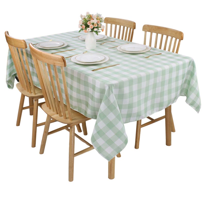Gingham Tablecloth Polyester 55x78 Inch Rectangular Checkered Table Cloth Antiwrinkle for Home and Party Festive Decorations Fabric Plaid TableclothsLight Green