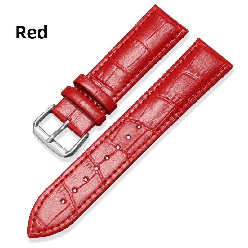 Generic Genuine Leather Crocodile Bamboo Strap for Huawei GT Samsung Apple EC-slub red-silver pin buckle 