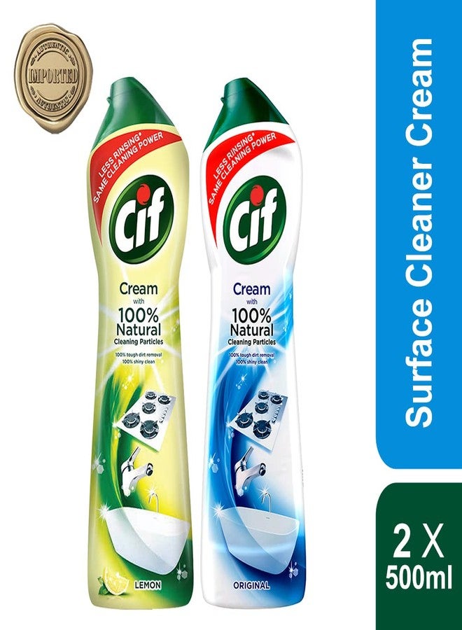 سى اى اف كريم سيف ليمون الأصلي متعدد الاستخدامات لتنظيف الأسطح في المطبخ والحمام | يزيل الأوساخ والدهون بنسبة 100% بفضل جزيئات التنظيف الطبيعية التي تمنح الأسطح لمعانًا براقًا | مستورد، عبوتان × 500 مل، متعدد الألوان - Image 2