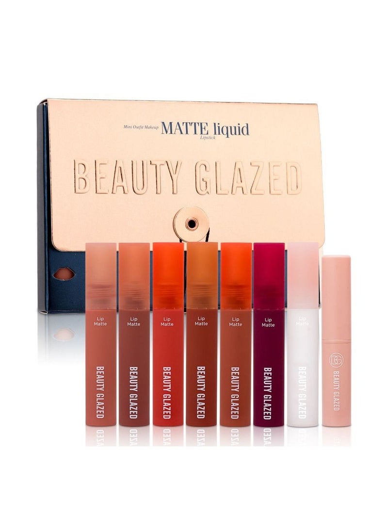 BP 6Pcs Matte Liquid Lipstick + 1Pcs Balm + 1Pcs Lip Plumper Oil Makeup Set, Nude High Pigmented Long Lasting Waterproof Velvet Moisturize Lip Gloss Set for Girls and Women (8PCS) - Image 2