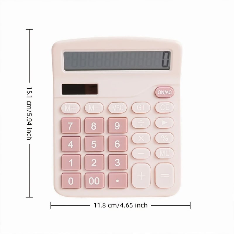1pc Butterfly Style Pink Desktop Calculator 12 Digit Calculation Percentage Tax Memory Retrieval One Key Reset Dual Power Supply Ergonomic Design Color Buttons Multifunctional Suitable For Desks Office - Image 2