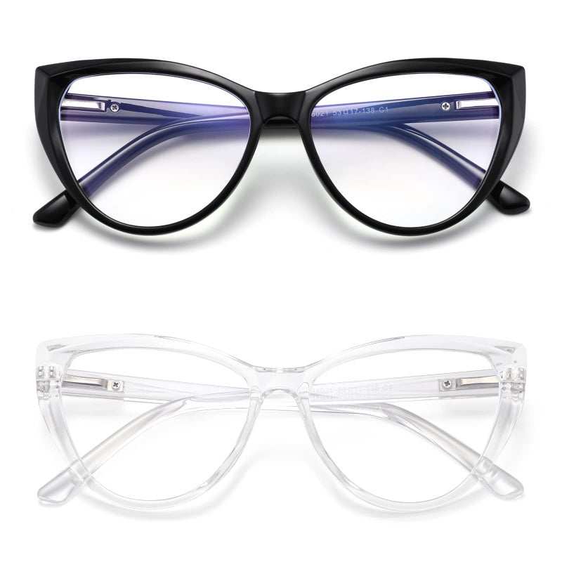 TEAPLMTT 2 Pack Cat Eye Blue Light Blocking Glasses for Women Trendy TR90 Frame Anti Blue Ray Eyesatrain Computer EyeglassesBlackClear - Image 2
