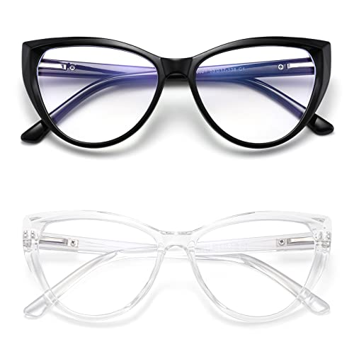 TEAPLMTT 2 Pack Cat Eye Blue Light Blocking Glasses for Women Trendy TR90 Frame Anti Blue Ray Eyesatrain Computer EyeglassesBlackClear - Image 1