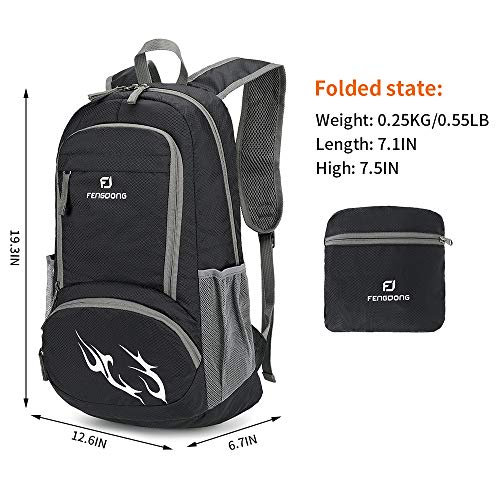 FENGDONG 35L Lightweight Foldable Waterproof Packable Travel Hiking Backpack Daypack for men women Black - Image 2