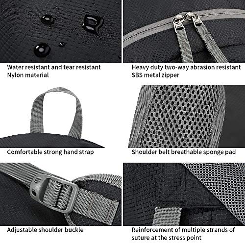 FENGDONG 35L Lightweight Foldable Waterproof Packable Travel Hiking Backpack Daypack for men women Black - Image 4