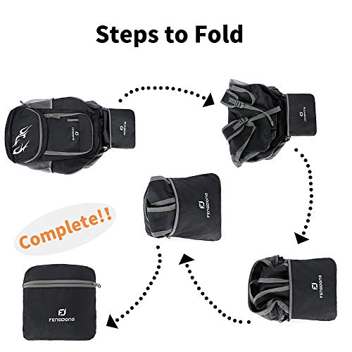 FENGDONG 35L Lightweight Foldable Waterproof Packable Travel Hiking Backpack Daypack for men women Black - Image 3