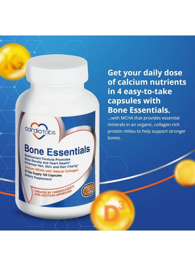 Cardiotabs Bone Essentials with MCHA & Collagen, Calcium Supplement w/Calcium Hydroxyapatite for High Absorption, Bone Density and Heart Supplement w/Vitamins, Minerals & Proteins, 120 Capsules - Image 2
