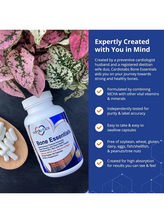 Cardiotabs Bone Essentials with MCHA & Collagen, Calcium Supplement w/Calcium Hydroxyapatite for High Absorption, Bone Density and Heart Supplement w/Vitamins, Minerals & Proteins, 120 Capsules - Image 3