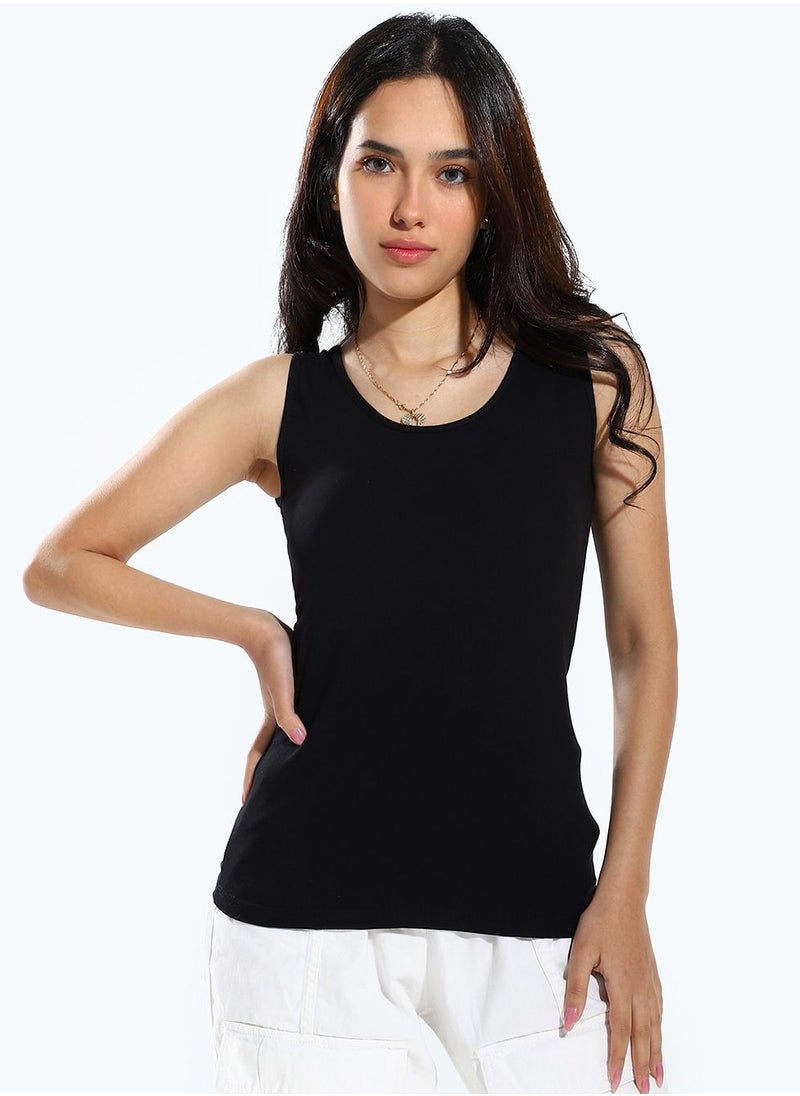 Mesery - Mesery Women's Cotton Stretch Plain Tank Top - BLack - Image 1
