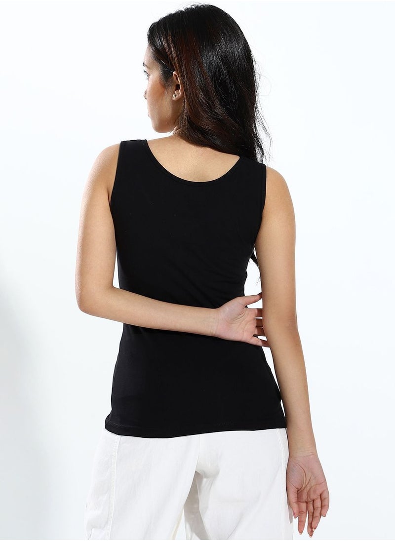 Mesery - Mesery Women's Cotton Stretch Plain Tank Top - BLack - Image 1