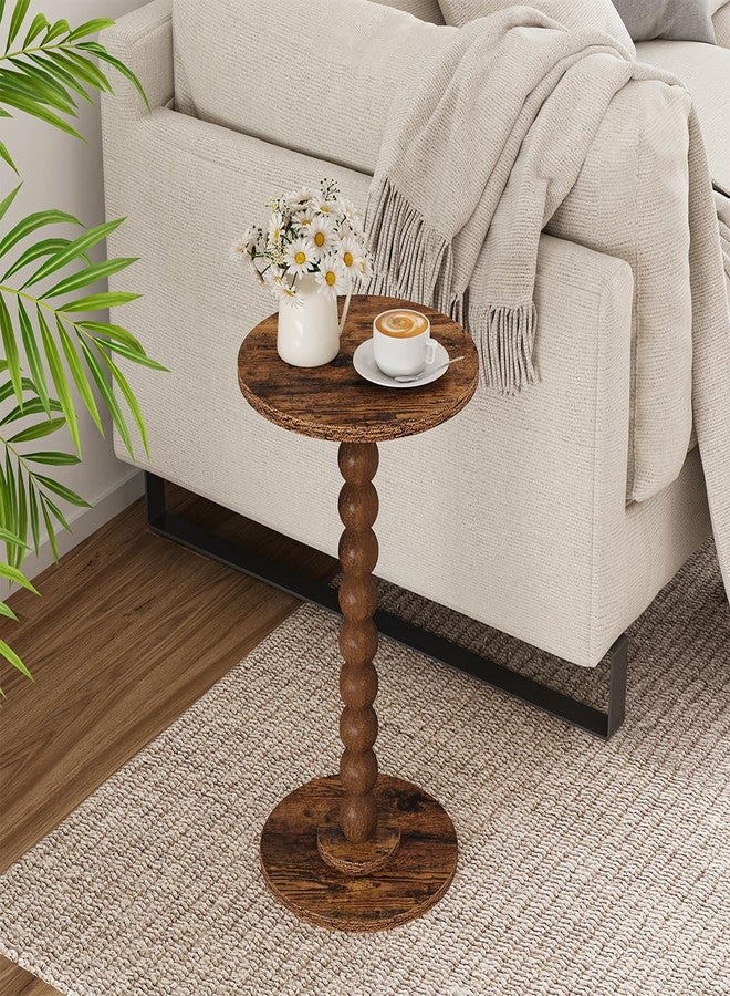 VIMBER Round Side Table, Small Drink Table for Small Spaces, Pedestal End Table for Living Room, Modern Accent Nightstand with Solid Wood Leg for Bedroom, Corners and Office Brown Color UTBT005F - Image 2