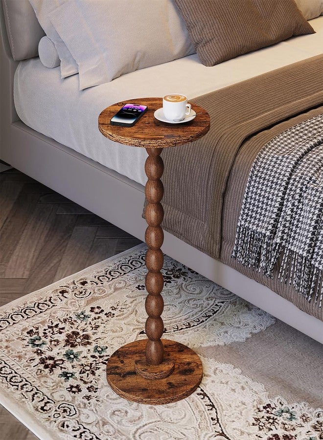 VIMBER Round Side Table, Small Drink Table for Small Spaces, Pedestal End Table for Living Room, Modern Accent Nightstand with Solid Wood Leg for Bedroom, Corners and Office Brown Color UTBT005F - Image 4